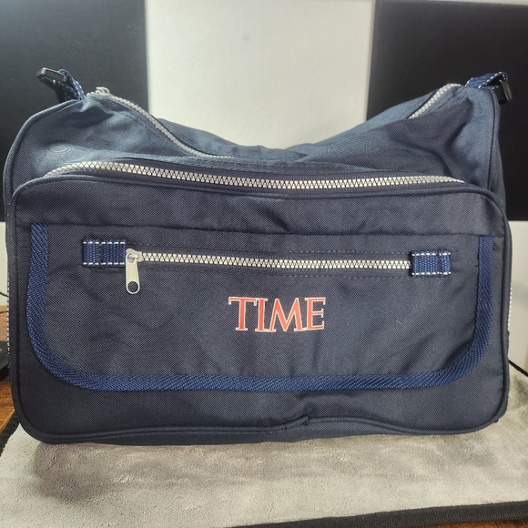 Vintage Time Magazine Messenger Bag Tote Blue Zips Adjustable Shoulder Strap - Picture 6 of 8